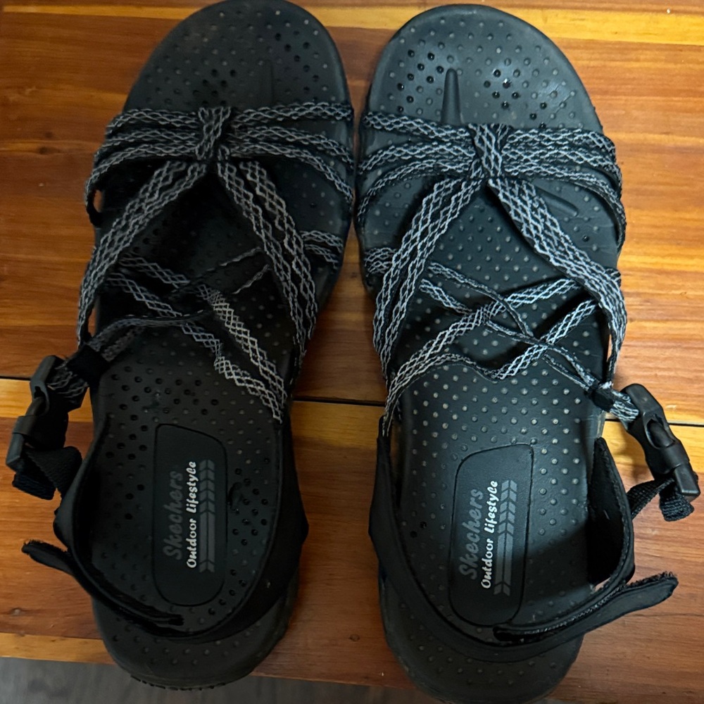 Skechers Black and Gray Strappy Sandals